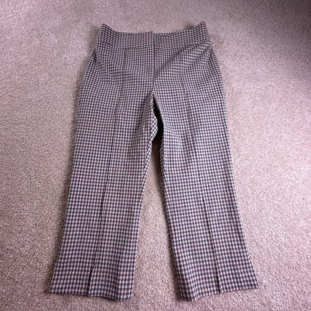 Veronica Beard Arte Kick Flare Brown And Blue Gingham Searsucker High Waste Pant - Picture 1 of 14